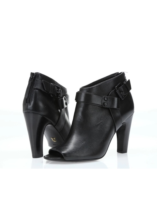 Vince Camuto Shoes - Vince VC Black Leather Ankle Booties Buckle  Peep-Toe Detail Made in Brazil